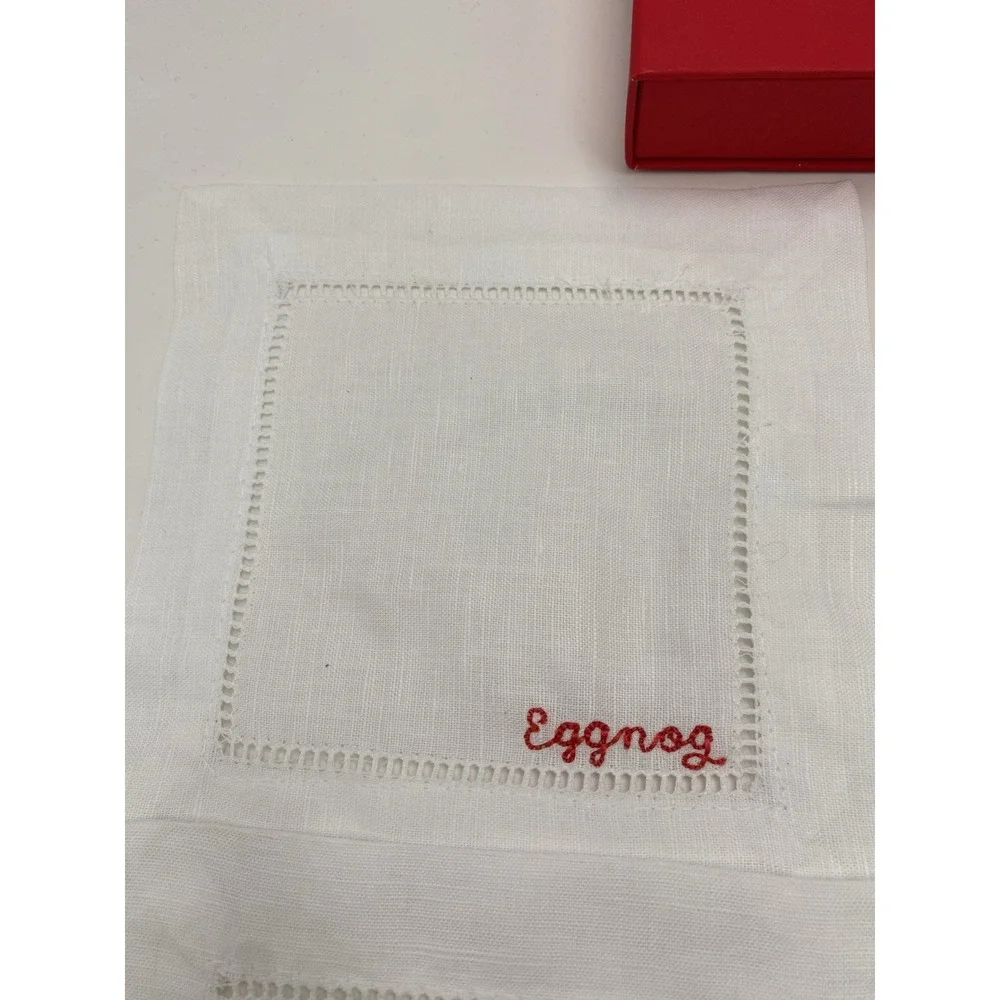 J Crew Happy Holidays Set Of Four Embroidered‎ Cocktail Napkins